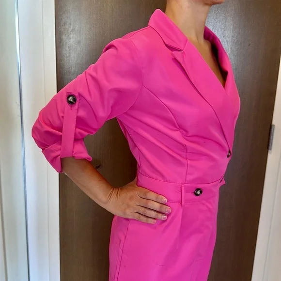 Barbie Pink Double Breasted Button Jumpsuit w/belt loops & hidden zipper - Picture 7 of 10